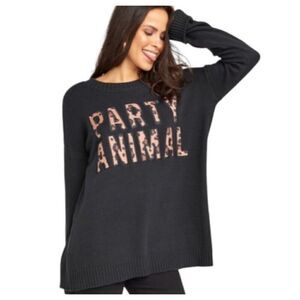 Show Me Your Mumu Party Animal Print Black Tunic Sweater Women’s Size Small
